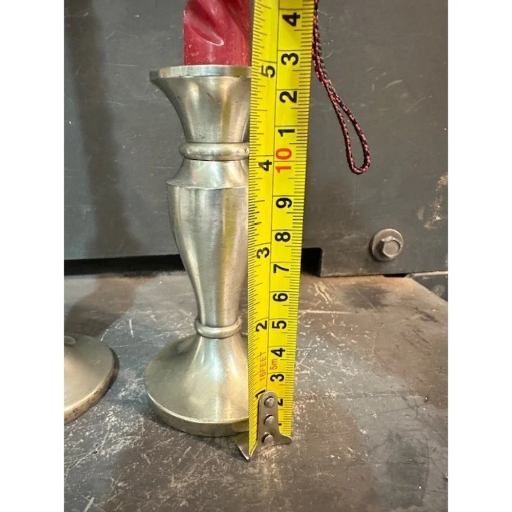 Restoration Hardware Silver Metal Candlestick Holders‎ Set of 3 with Red Candles